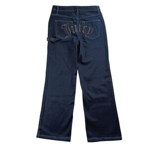 Juicy Couture Carpenter Jeans Women 5 29X31 Dark Wash Rhinestone Logo Wide Leg
